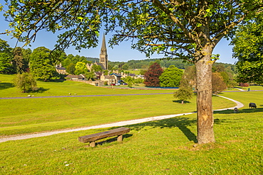 View of Edensor Village in Chatsworth Park, Derbyshire Dales, Derbyshire, England, United Kingdom, Europe