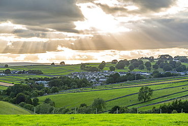 View of Tideswell and countryside near Litton, Peak District National Park, Derbyshire, England, United Kingdom, Europe