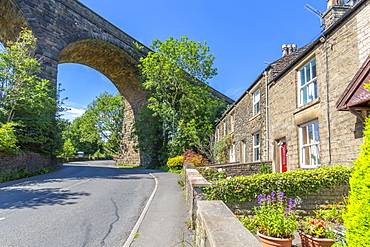 View of railway viaduct and cottages at Chapel Milton, Derbyshire, England, United Kingdom, Europe