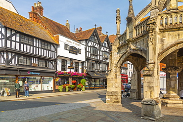 View of Poultry Cross and Minster Street, Salisbury, Wiltshire, England, United Kingdom, Europe