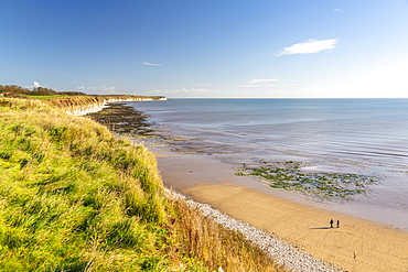 View of Flamborough Head from North Beach shoreline, Bridlington, North Yorkshire, England, United Kingdom, Europe