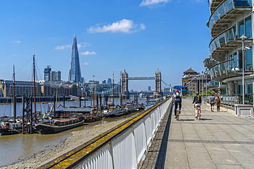 View of Tower Bridge and The Shard with Thames side apartments, London, England, United Kingdom, Europe