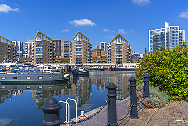View of the marina at the Limehouse Basin, Tower Hamlets, London, England, United Kingdom, Europe