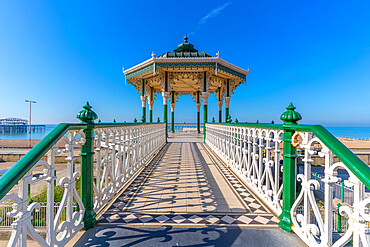 View of ornate bandstand on sea front, Brighton, East Sussex, England, United Kingdom, Europe