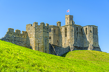 View of Warkworth Castle, Warkworth, Northumberland, England, United Kingdom, Europe