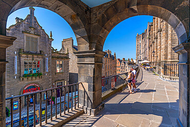 View of W Bow (West Bow) from Victoria Terrace, Edinburgh, Lothian, Scotland, United Kingdom, Europe