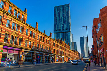 View of 301 Deansgate and traditional architecture on Deansgate, Manchester, England, United Kingdom, Europe