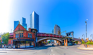 View of old and new architecture near Deansgate Station, Manchester, Lancashire, England, United Kingdom, Europe