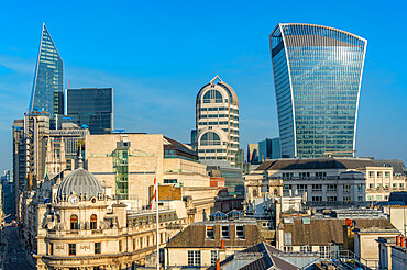 View of The City of London skyline and 20 Fenchurch Street (The Walkie Talkie), London, England, United Kingdom, Europe