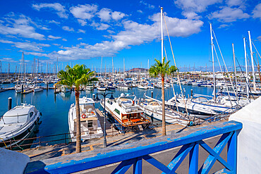 View of boats in Rubicon Marina, Playa Blanca, Lanzarote, Canary Islands, Spain, Atlantic, Europe