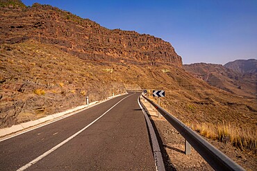 View of road in mountainous landscape near Tasarte, Gran Canaria, Canary Islands, Spain, Atlantic, Europe