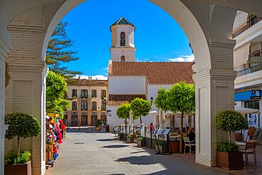 View of Iglesia de El Salvador Church in the old town of Nerja, Nerja, Costa del Sol, Malaga Province, Andalusia, Spain, Europe