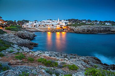 View of Binibeca Vell at dusk, Binibeca Vell, Memorca, Balearic Islands, Spain, Europe