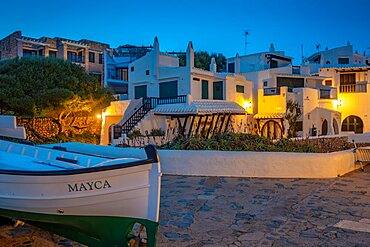 View of Binibeca Vell at dusk, Binibeca Vell, Memorca, Balearic Islands, Spain, Europe