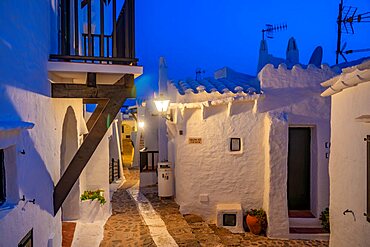 View of Binibeca Vell at dusk, Binibeca Vell, Memorca, Balearic Islands, Spain, Europe