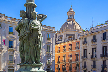 View of Chiesa della Badia di Sant'Agata and Piazza dell'Universita, Catania, Sicily, Italy, Mediterranean, Europe