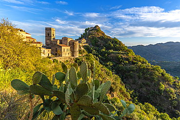 View of Chiesa Madre di Savoca church at sunset, Savoca, Messina, Sicily, Italy, Mediterranean, Europe