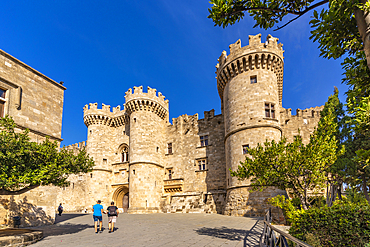 View of Palace of the Grand Master of the Knights of Rhodes, Old Rhodes Town, UNESCO World Heritage Site, Rhodes, Dodecanese, Greek Islands, Greece, Europe