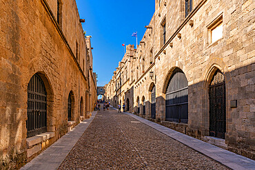 View of The Street of the Knights, Old Rhodes Town, UNESCO World Heritage Site, Rhodes, Dodecanese, Greek Islands, Greece, Europe