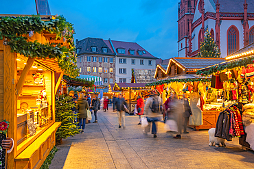 View of Christmas Market and Maria Chappel in Marktplatz, Wurzburg, Bavaria, Germany, Europe