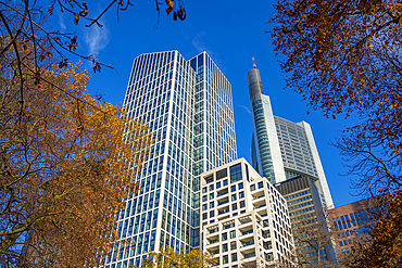 View of financial district skyline, Taunusanlage, Frankfurt am Main, Hesse, Germany, Europe