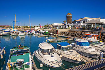 View of marina and aquarium in Castillo Caleta de Fuste, Fuerteventura, Canary Islands, Spain, Atlantic, Europe