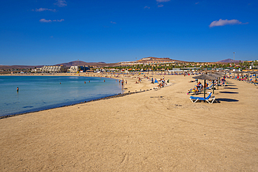 View of Playa del Castillo Beach in Castillo Caleta de Fuste, Fuerteventura, Canary Islands, Spain, Atlantic, Europe