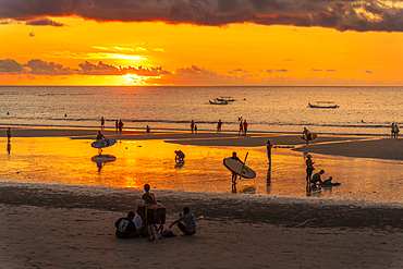 View of Kuta Beach at sunset, Kuta, Bali, Indonesia, South East Asia, Asia