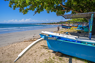 View of fishing outrigger on Kuta Beach, Kuta, Bali, Indonesia, South East Asia, Asia