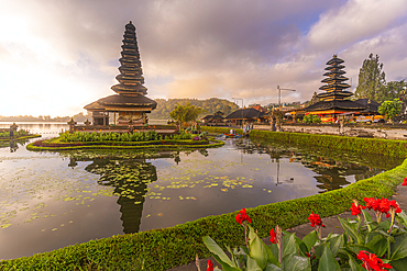 View of Ulun Danu Beratan temple on Lake Bratan at sunrise, Bali, Indonesia, South East Asia, Asia