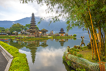 View of Ulun Danu Beratan temple on Lake Bratan after sunrise, Bali, Indonesia, South East Asia, Asia