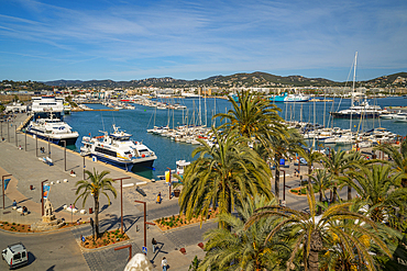 Elevated view of harbour, UNESCO World Heritage Site, Ibiza Town, Eivissa, Balearic Islands, Spain, Mediterranean, Europe