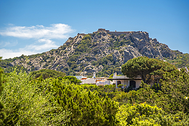 View of Di Monte Altura Fortress from Porto Rafael, Sardinia, Italy, Mediterranean, Europe