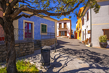 View of pastel coloured buildings in Palau, Palau, Sardinia, Italy, Mediterranean, Europe