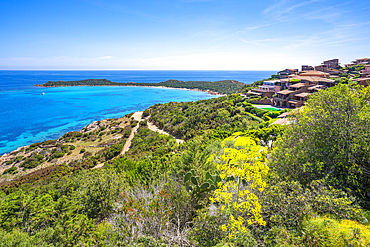 View of Capo Coda Cavallo from elevated position, Sardinia, Italy, Mediterranean, Europe