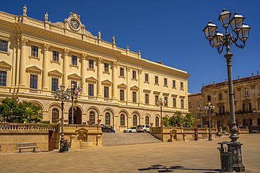 View of Town Hall in Piazza d'Italia in Sassari, Sassari, Sardinia, Italy, Mediterranean, Europe