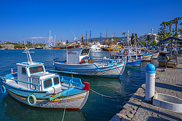 View of boats and ships in Kos Harbour, Kos Town, Kos, Dodecanese, Greek Islands, Greece, Europe