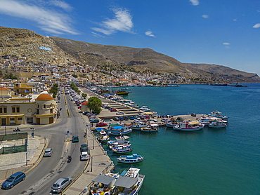 Aerial view of Kalimnos town, Kalimnos, Dodecanese Islands, Greek Islands, Greece, Europe