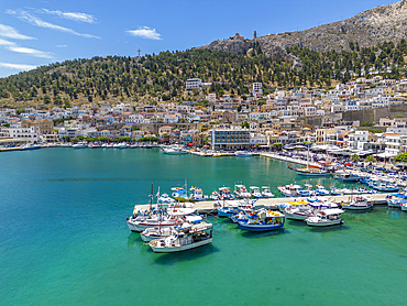 Aerial view of Kalimnos town, Kalimnos, Dodecanese Islands, Greek Islands, Greece, Europe