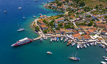 Aerial view of coastline near Zola, Kefalonia, Ionian Islands, Greek Islands, Greece, Europe