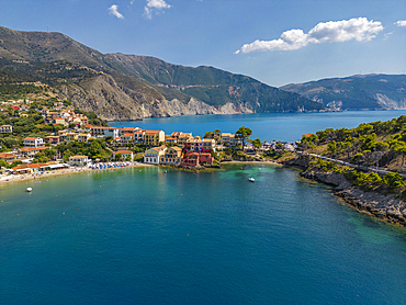 Aerial view of coastline near Zola, Kefalonia, Ionian Islands, Greek Islands, Greece, Europe