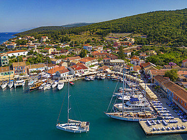 Aerial view of coastline near Zola, Kefalonia, Ionian Islands, Greek Islands, Greece, Europe