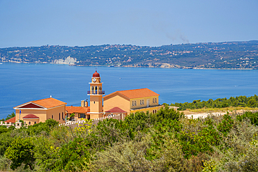 View of Holy Monastery of the Most Holy Theotokos of Sissia near Lourdata, Kefalonia, Ionian Islands, Greek Islands, Greece, Europe