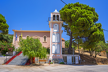 View of Church of the Dormition of the Virgin, Pastra, Kefalonia, Ionian Islands, Greek Islands, Greece, Europe