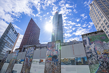 View of Berlin Wall segments and buildings on Potsdamer Platz, Mitte, Berlin, Germany, Europe