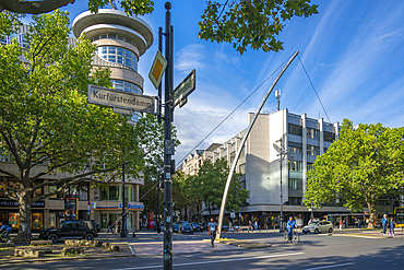 View of shops on the tree lined Kurfurstendam in Berlin, Germany, Europe