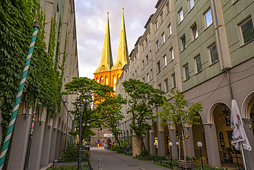 View of St. Nicholas Church at sunset, Nikolai District, Berlin, Germany, Europe