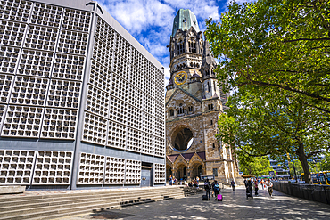 View of Kaiser Wilhelm Memorial Church, Kurfurstendamm, Charlottenburg, Berlin, Germany, Europe