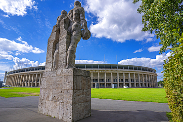 View of exterior of Olympiastadion Berlin and statues, built for the 1936 Olympics, Berlin, Germany, Europe