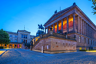 View of Alte Nationalgalerie and Kolonnadenhof at dusk, UNESCO World Heritage Site, Museum Island, Mitte, Berlin, Germany, Europe